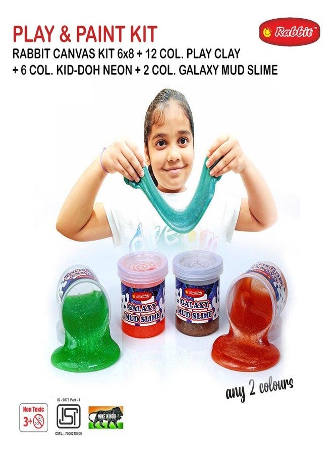 Rabbit Play Clay of 8 Color Blister Card + Magic Flow Sand Bucket 500g | 4 Galaxy Mud Slime (Any Color) | Combo of 3 Clay Dough Sand Slime for Kids | Age 6+ - Image 2
